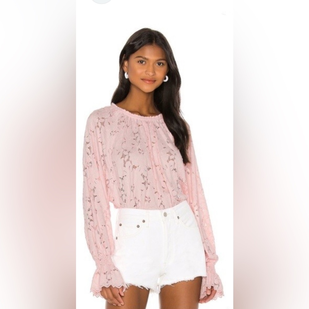 NWT Free People Elegant Lace Blouse in Soft Pink - L
